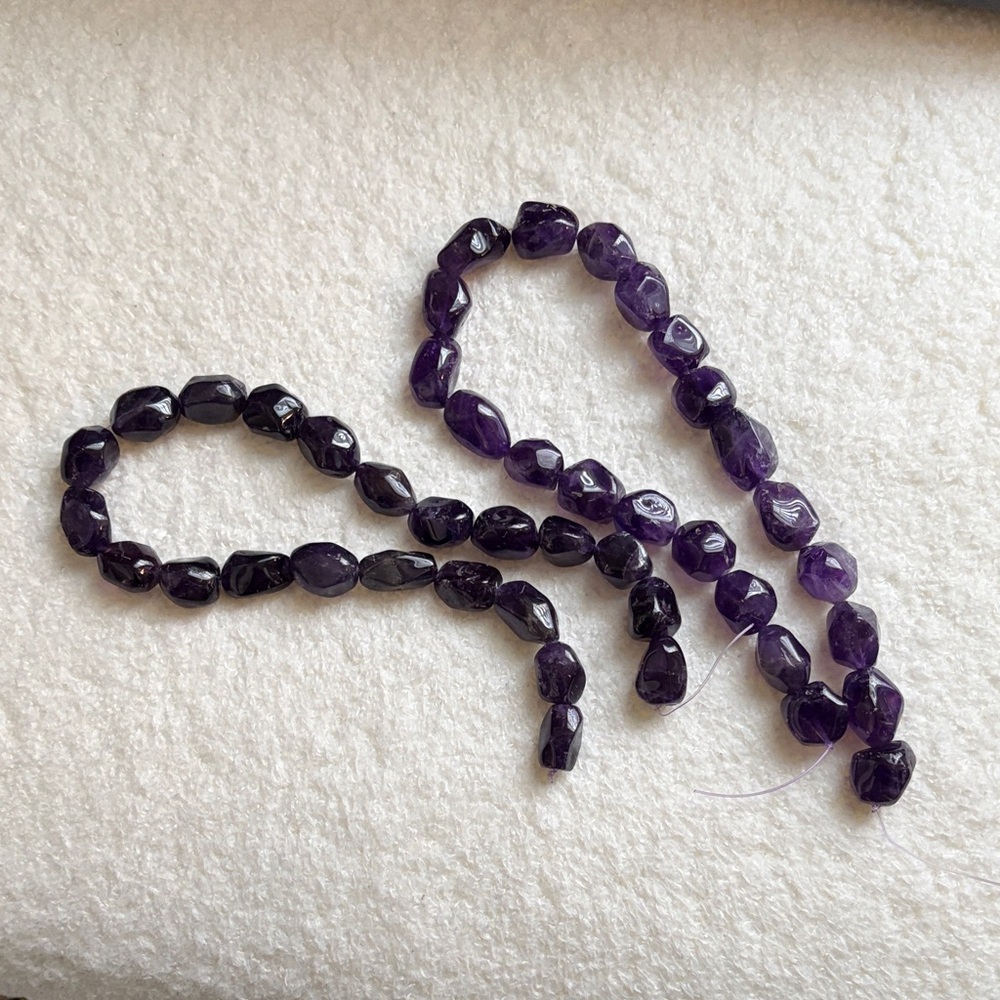 2 natural amethyst nugget bead strands